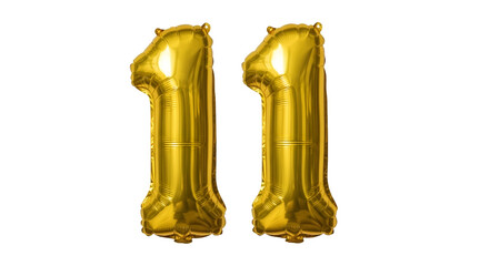 Golden Number 11 Balloons on Black Background