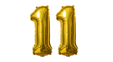 Golden Number 11 Balloons on Black Background