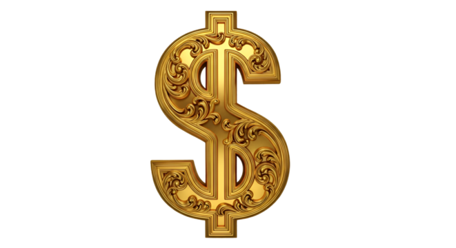 Ornate Golden Dollar Sign on Black Background