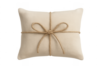 Beige ring bearer pillow with rustic twine bow