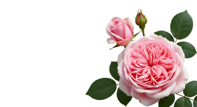 Delicate Pink Roses with Bud on Black Background - Powered by Adobe