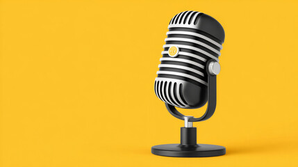 Sleek microphone on yellow background for podcast branding and design concepts