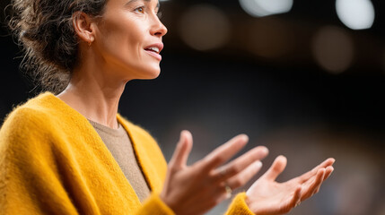 Sign language interpreter translating on stage during live event