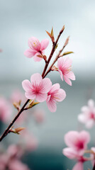 Obraz premium Delicate sakura branch in bloom - nature's poetic springtime display for art and decor