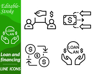 An icon depicting financial support or credit flow — showing hands exchanging money. a document with a currency sign, or a wallet with coins and arrows symbolizing borrowing and repayment.