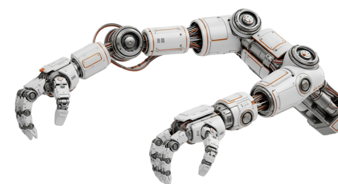 Futuristic Robotic Arms with Grippers on Black Background