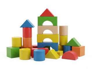 Foundational Learning: Stacked Geometric Wooden Building Blocks