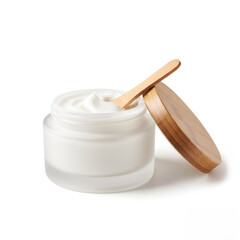 Sustainable Skincare: White Cream in a Frosted Jar with a Bamboo Lid