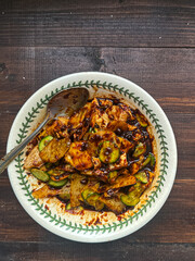 Rojak Petis, a mixed salad lathered with a thick savoury sauce of shrimp paste and crushed peanut. A traditional fruit and vegetable salad dish commonly found in Indonesia, Malaysia and Singapore.