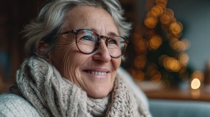senior woman indoors at home at christmas having video call with family no logos no brands ar 169