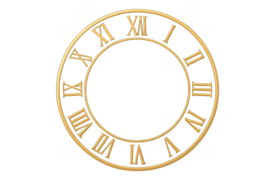Golden clock face with roman numerals showing the concept of time