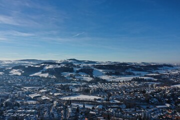 City Winter Snow Aerial Bavaria