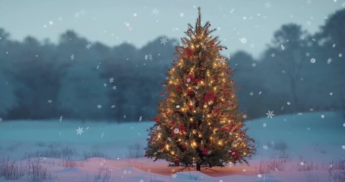 Christmas Tree Adorned with Snowflakes and Winter Decoration