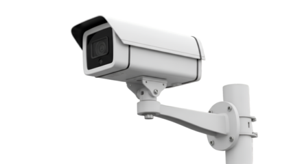 White Security Camera Mounted on a Pole