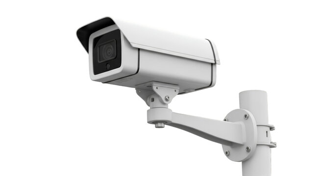 White Security Camera Mounted on a Pole