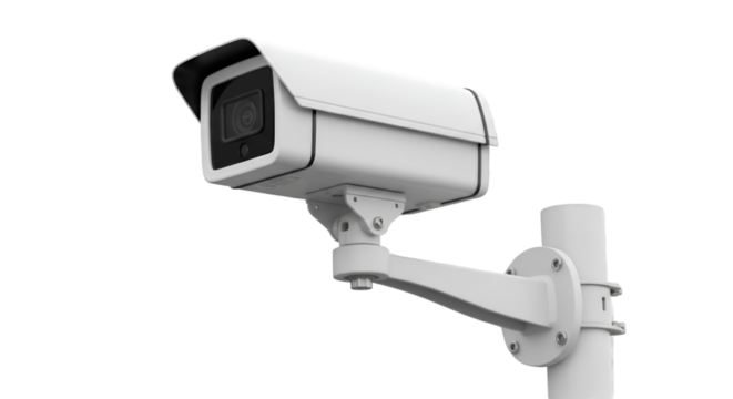 White Security Camera Mounted on a Pole