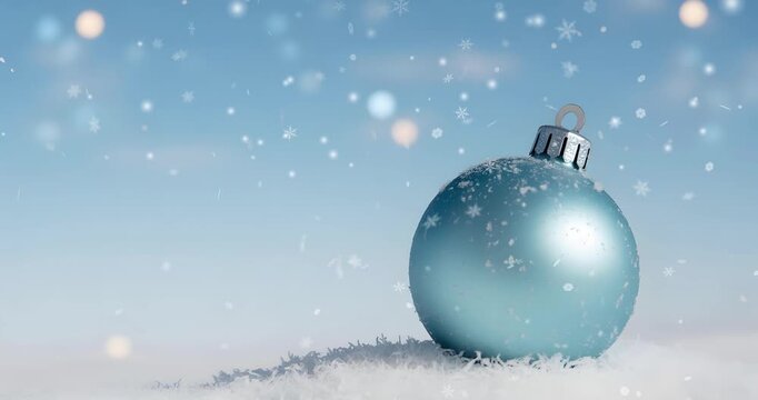 Light Blue Shiny Christmas Snowflake Animation on Snow Background