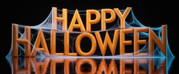 Happy Halloween text spooky lettering with spider web perfect for holiday greetings and seasonal designs