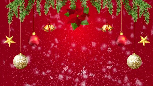 3D Merry Christmas Greeting Animation on Red Background