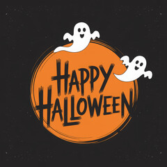 Happy Halloween vector illustration with ghosts spooky design element for holiday greeting cards and party invitations isolated on dark background