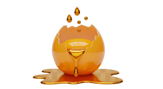 Golden Egg with Dripping Yolk and Drops