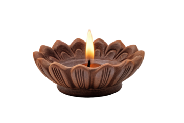 Handmade clay diya with minimal design and flame