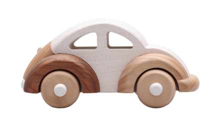 Handcrafted wooden toy car for kids on display