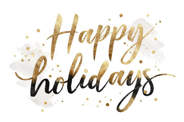 Fototapeta premium Elegant happy holidays calligraphy with gold texture festive greeting card design for seasonal celebrations isolated on white background