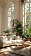 Fototapeta premium Neoclassical Living Room Sofa Coffee Table Plants