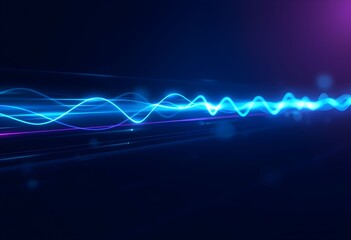 Abstract digital illustration of a glowing blue waveform, representing sound or data transmission.