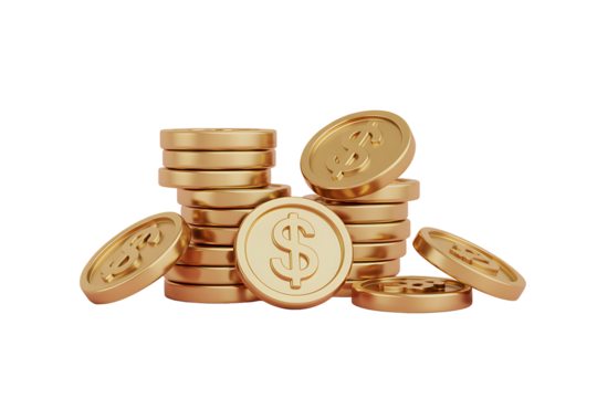 Stacks of gold coins with dollar symbols on a black background - Powered by Adobe