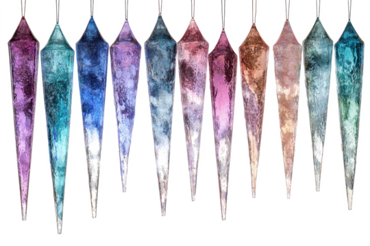 Set of colorful icicle ornaments sparkling glitter effect isolated on white background perfect for winter holiday decorations