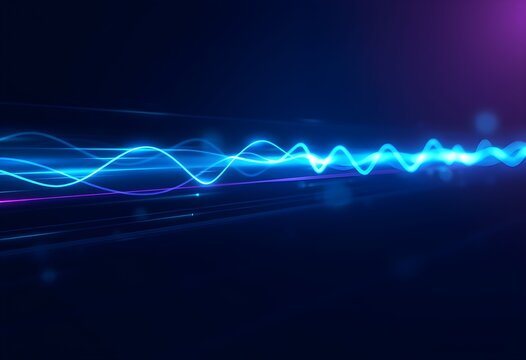 Abstract digital illustration of a glowing blue waveform, representing sound or data transmission.