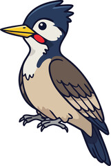 Fototapeta premium Cartoon woodpecker bird vector illustration with blue and brown feathers and yellow beak