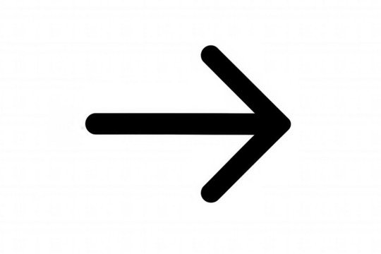 Black arrow pointer symbol indicating next direction, right information, or forward progress on transparent background