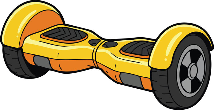 Yellow hoverboard personal transportation device with black wheels and footpads vector illustration 