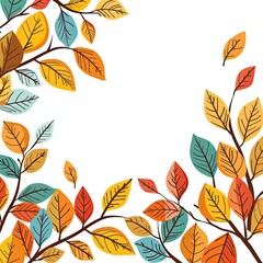 Fototapeta premium Autumn Leaves Branches Frame Graphic, Illustration for seasonal design projects