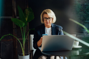 Stylish 50's confident mature businesswoman, middle aged company ceo director, experienced senior...