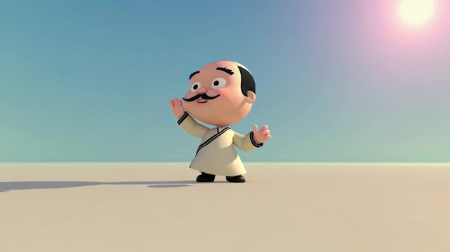 Homme cartoon 3D saluant sous un ciel clair et lumineux