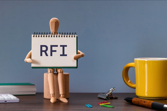 There is notebook with the word RFI. It is an abbreviation for Request For Information as eye-catching image.