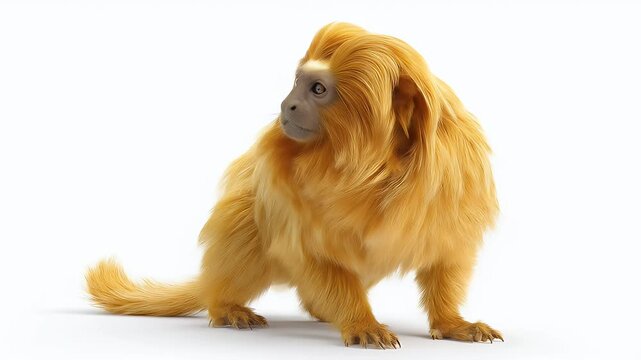Golden Lion Tamarin on White Background, Isolated Portrait.