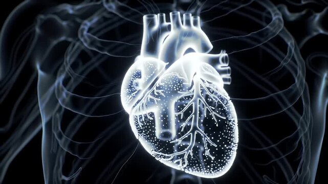 Glowing Heart And Ribcage Medical Animation On A Dark Background Anatomy