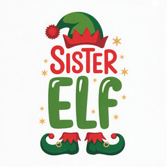 Fototapeta premium Sister Elf vector illustration festive Christmas design with elf hat and shoes isolated on white background