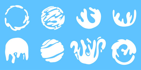 Set of flat milk splash vector illustrations. Isolated liquid shapes for design elements, banners, packaging, or dairy product concepts. Includes editable vector files (10 EPS)