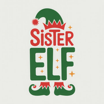 Sister Elf vector design festive Christmas holiday typography perfect for t-shirts and holiday cards