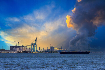 Ships sailing on the Delaware river in Philadelphia Pennsylvania USA
