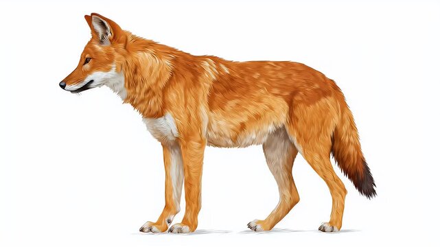 Majestic Red Wolf Standing Proudly on White Background.