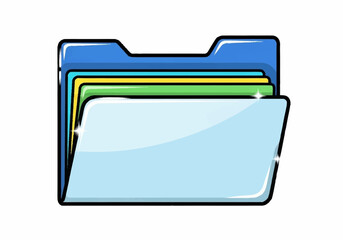 Illustration of a blue folder with colorful documents inside.