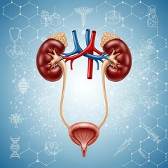 Human Urinary System Anatomy - Kidneys, Ureters, and Bladder Illustration.