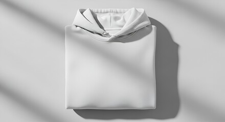 Neatly Folded White Hoodie on a Light Gray Surface with Soft Shadows